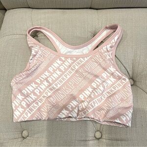 BS: Victoria's Secret Pink Yoga Sports Bras Ultimate Pink Logo Spell out Small